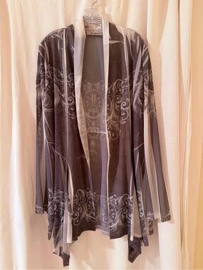 Lightweight Black & Gray Sheer Draped Women’s Cardigan